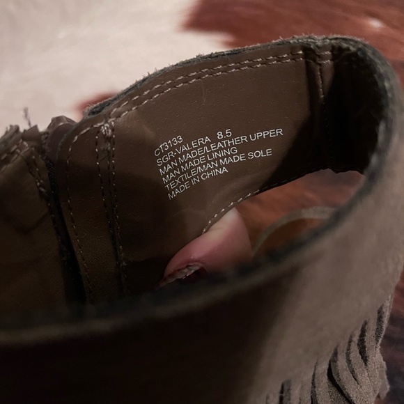 Sugar Taupe Fringed Peep-Toe Booties - Picture 5 of 5